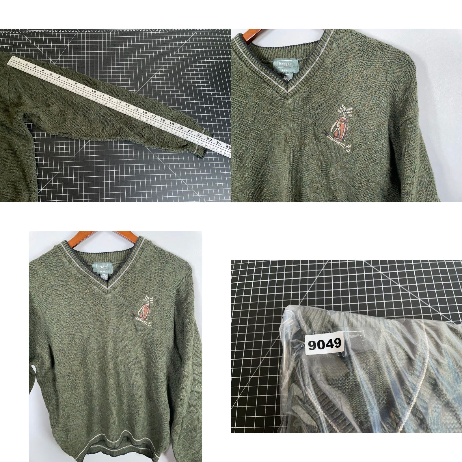 Haggar VINTAGE Haggar Tour Golf Sweater Shirt Adult Medium Green Cotton Blend Heavyweight V-Neck Pullover Men’s 90s Golf Embroidered US Made Size US M / EU 48-50 / 2 - 8 Thumbnail