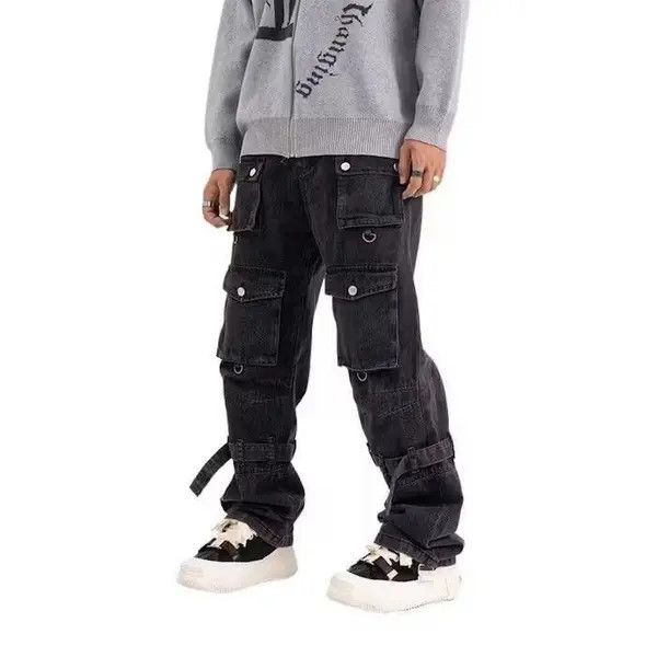 VIBE Black Washed Stacked Cargo Jeans Size US 33 - 2 Thumbnail