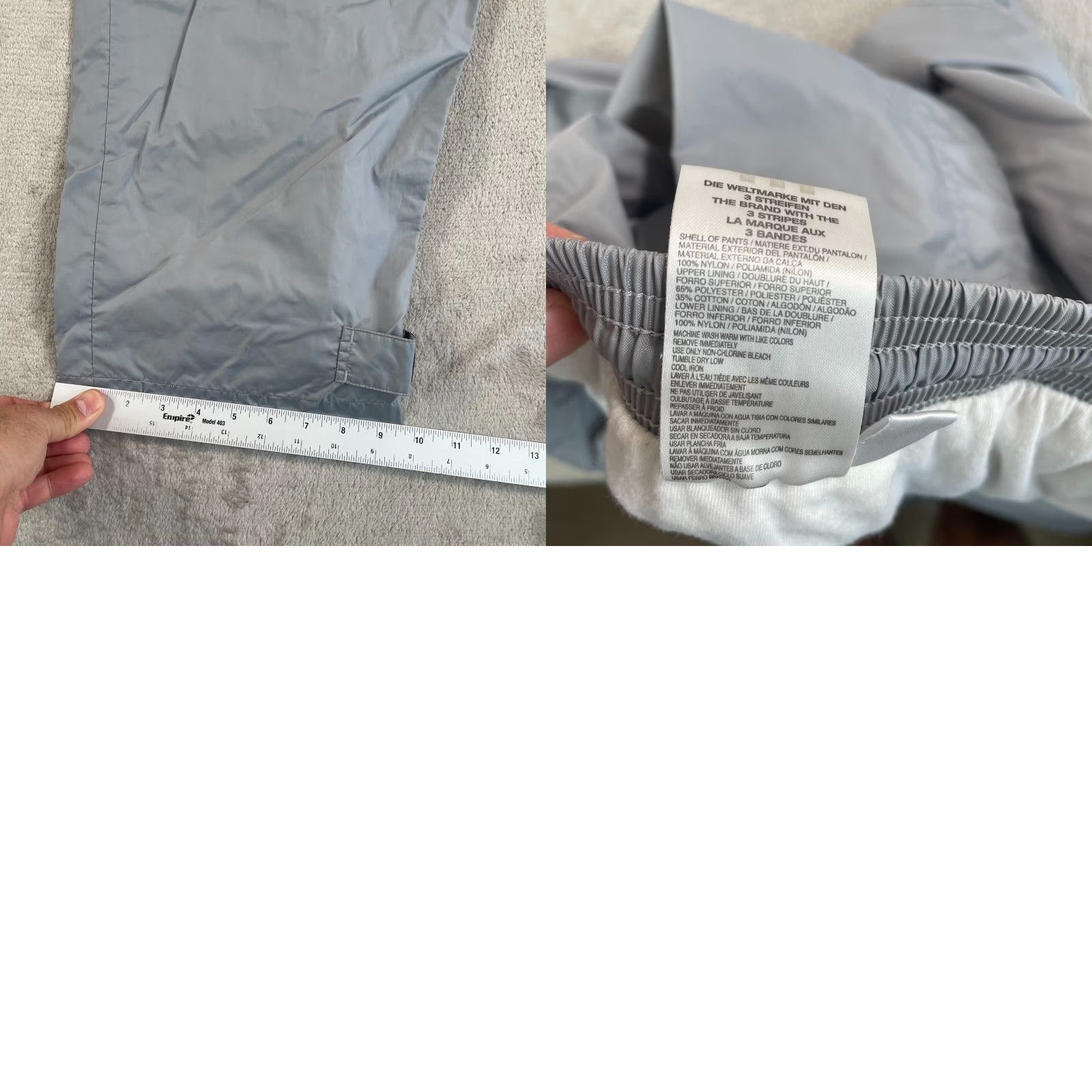 Adidas VINTAGE Adidas Baggy Track Pants Mens 2XL Grey Nylon Lined Cinch Hem 3 Stripes Size US 39 - 9 Thumbnail