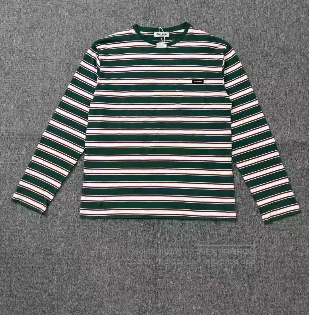 Miu Miu miumiu green and white striped long sleeve top. Size S / US 4 / IT 40 - 1 Thumbnail