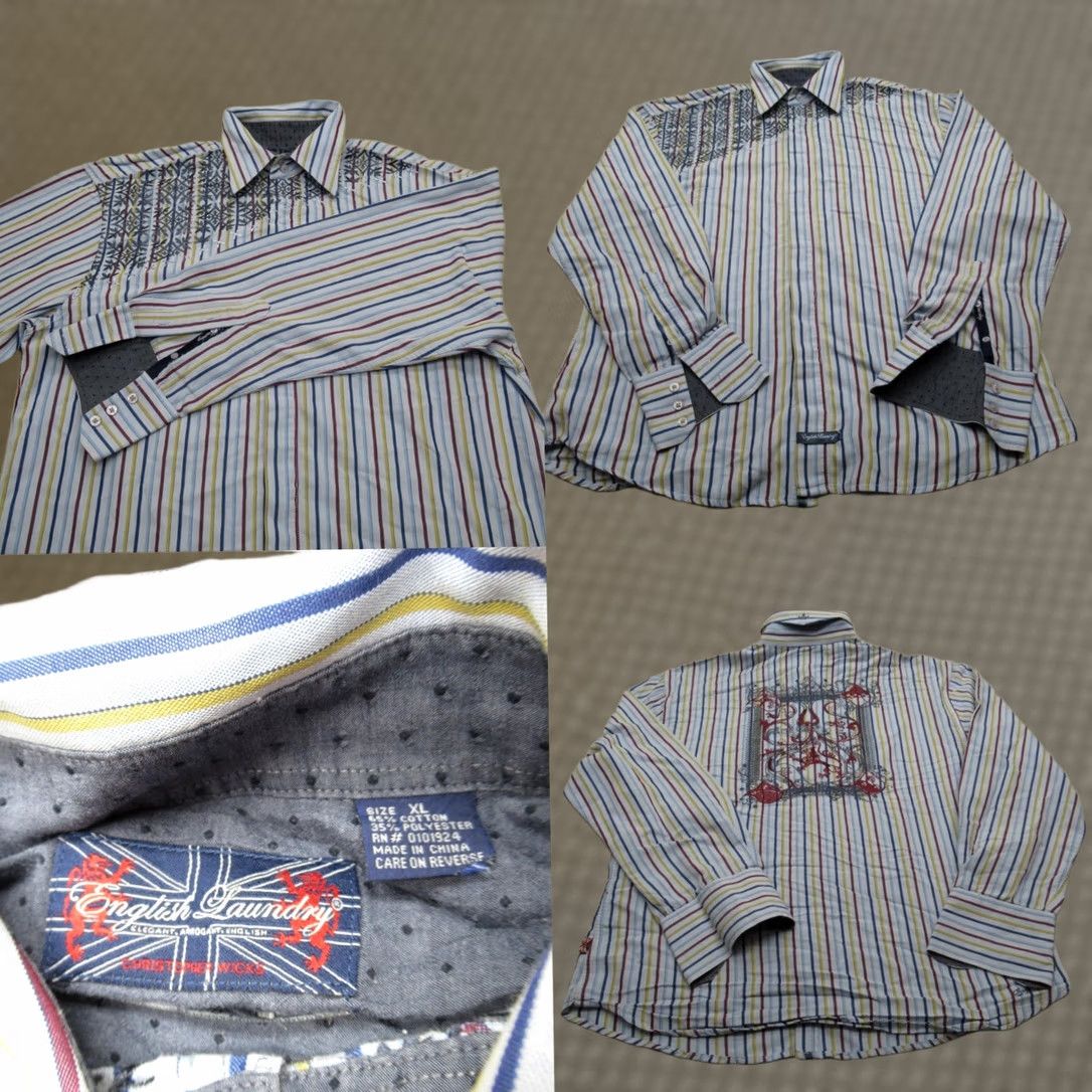 English Laundry English Laundry Shirt Men XL White Striped Egypt Pharoah Embroidered Embellished Size US XL / EU 56 / 4 - 1 Thumbnail