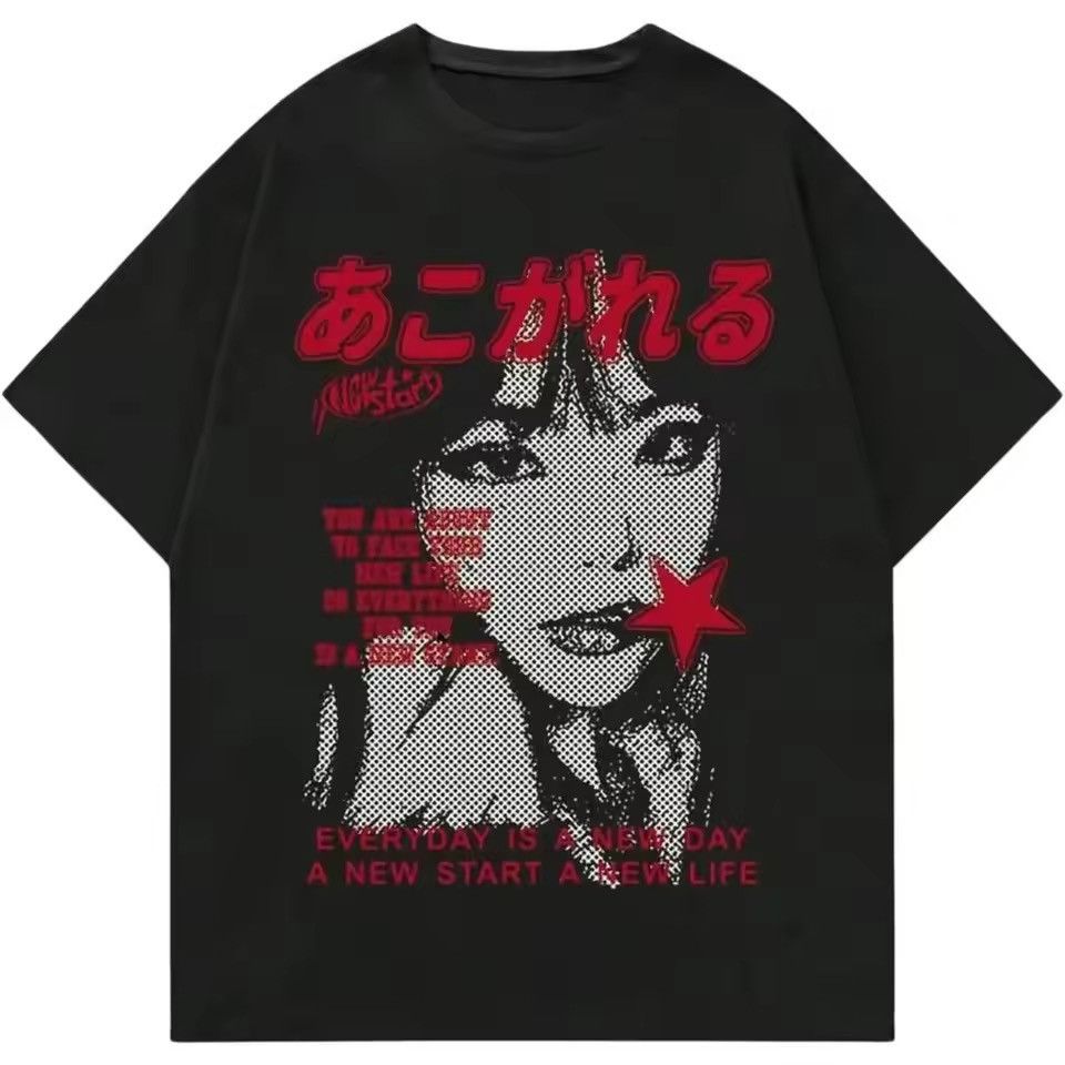 Japanese Brand Y2K Streetwear Goth Red Star Black T-Shirt Punk Graphic Tees Size US M / EU 48-50 / 2 - 1 Thumbnail