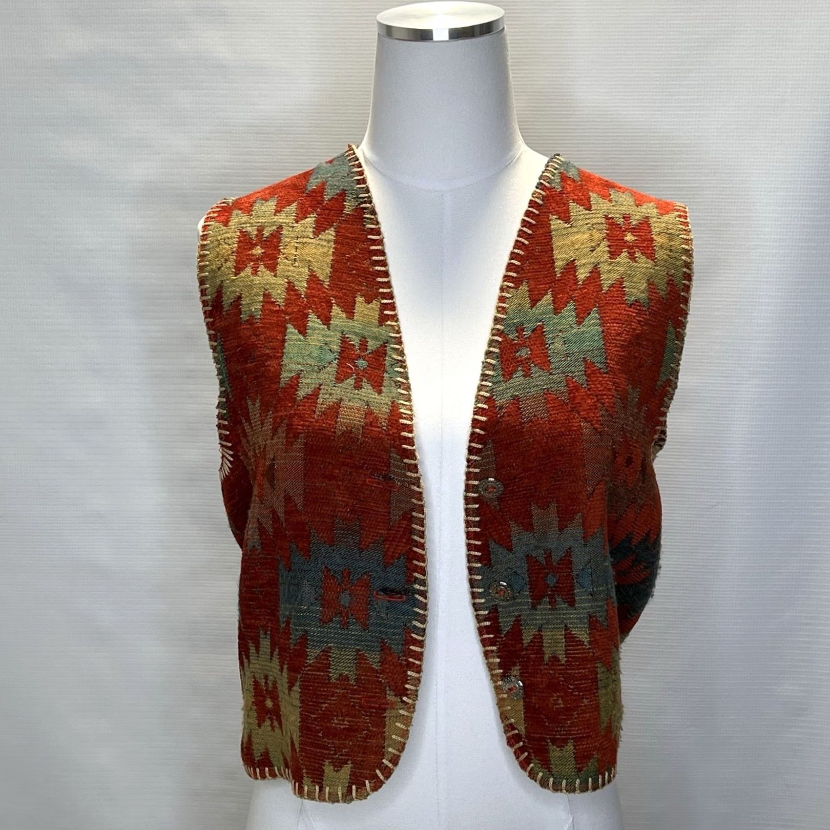 Honda Rhonda Stark Vest Women’s Small Southwestern Aztec Tribal Button Front Casual Western Cowgirl Size S / US 4 / IT 40 - 2 Thumbnail