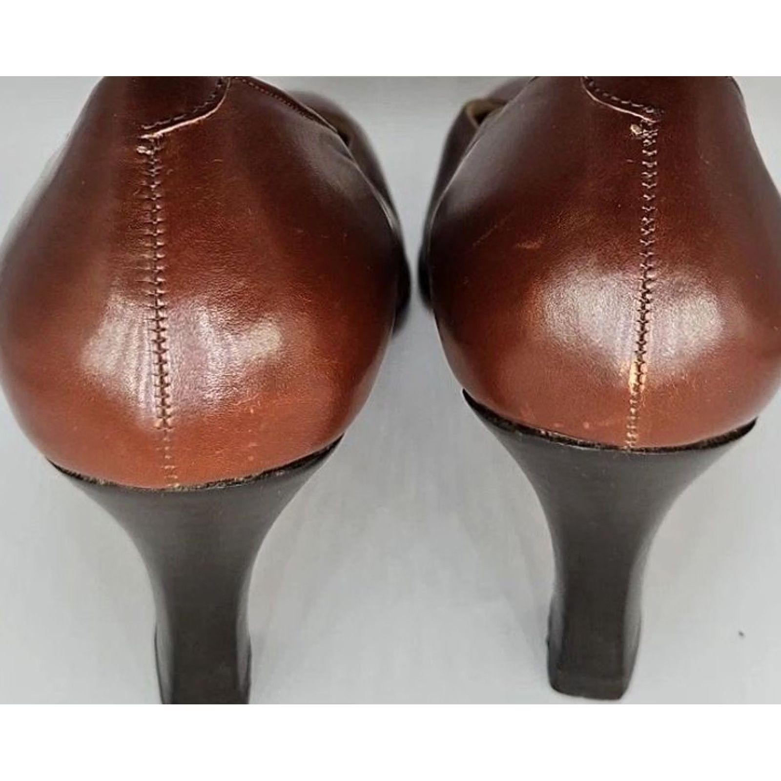Vintage Rangoni Of Florence Womens Pump Brown Leather Kitten Heel Made In Italy 8 Comfort Leather Upper Insole Lining Outsole Womens Shoes Size US 8 / IT 38 - 3 Thumbnail