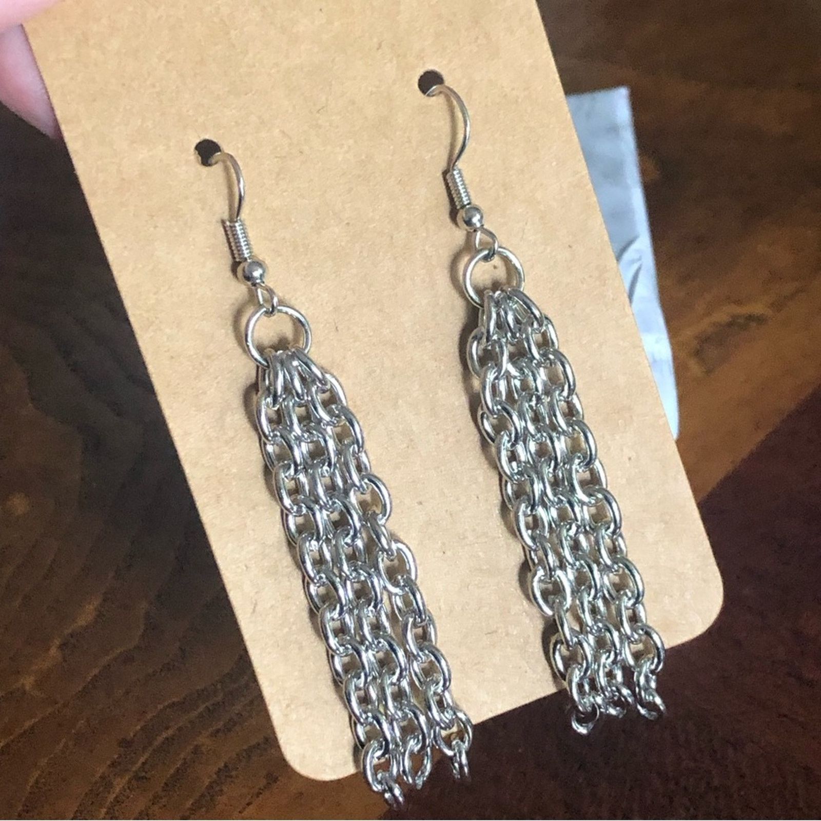 Jewelry Shiny Silver Plated Triple Chain Dangle Earrings, Women's