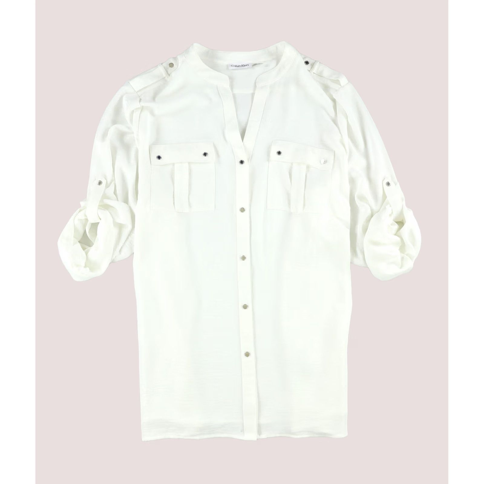 Calvin Klein Calvin Klein Womens white Textured Button Up Shirt, Plus Size 0X Size XL / US 12-14 / IT 48-50 - 1 Thumbnail