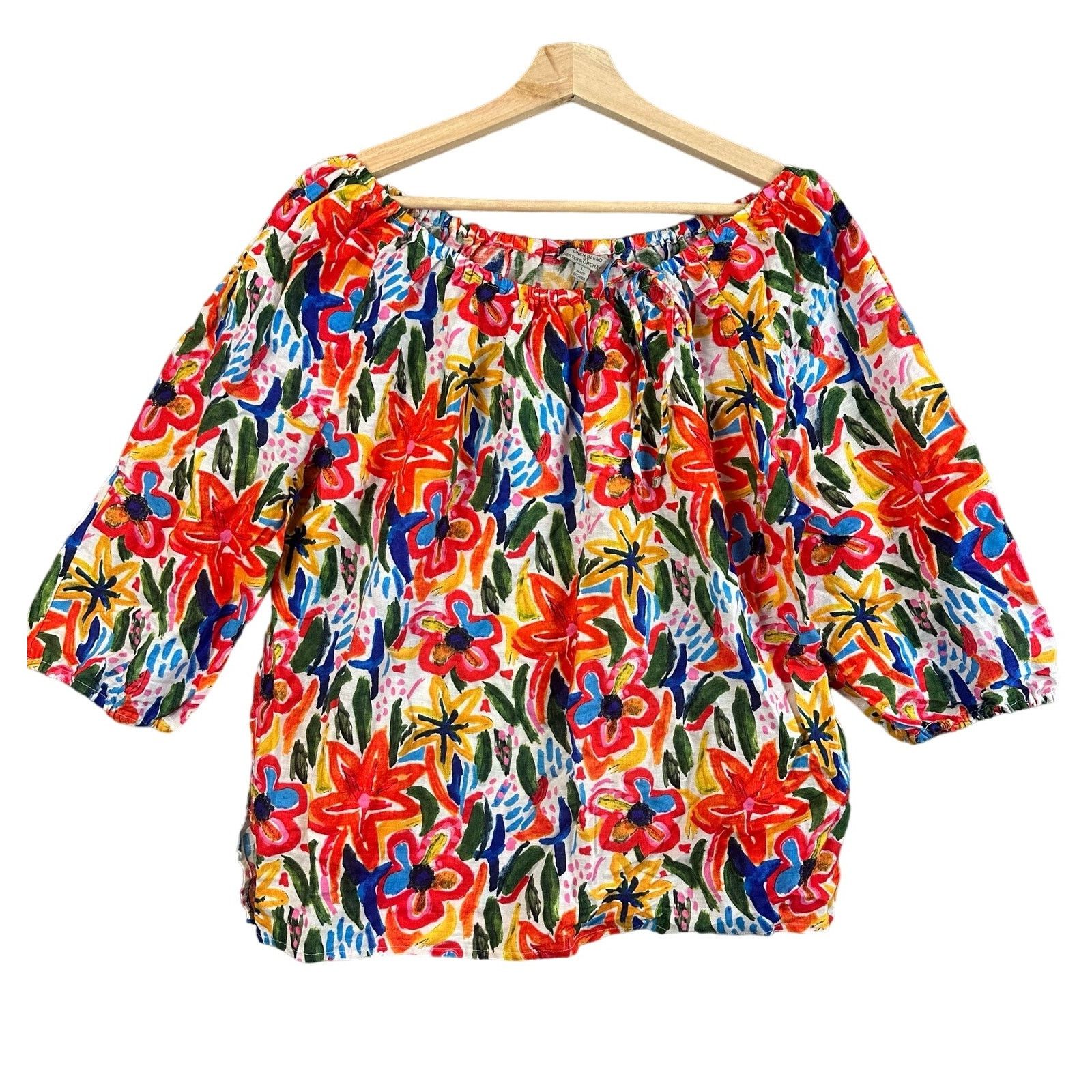 Other Hester Orchard Linen L Bright Floral Off Shoulder Top Blouse Size L / US 10 / IT 46 - 1 Thumbnail