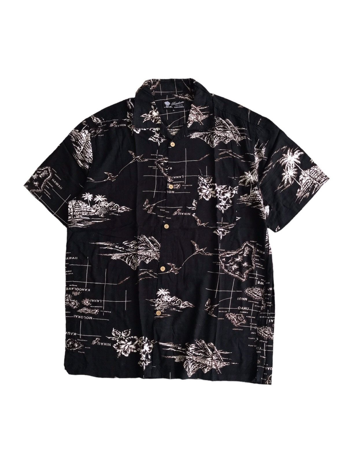 image of Roushatte Rayon Hawaiian Shirt in Black, Men's (Size Large)