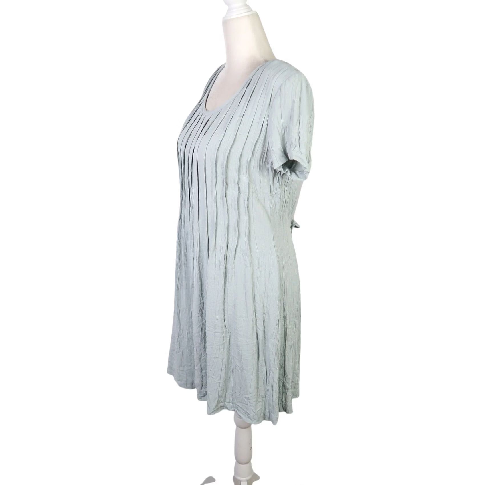 Vintage VINTAGE City Triangles Mini Dress Womens 90s 11 Blue Green Short Sleeve Zip Back Cinch Waist 34" 100% Rayon/Acetate Casual Solid 80s 90s Theme Womens Size L / US 10 / IT 46 - 3 Thumbnail