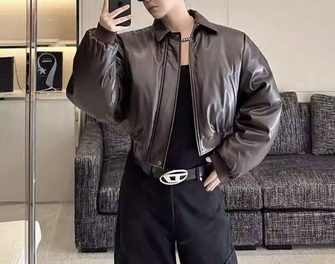 Japanese Brand CROPPED Vegan Leather Bomber Jacket - Boxy Streetwear Puffer Size US M / EU 48-50 / 2 - 10 Thumbnail