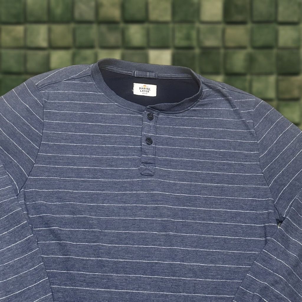 Marine Layer Marine Layer Henley T Shirt Mens Medium Blue Longsleeve Striped Size US M / EU 48-50 / 2 - 1 Thumbnail