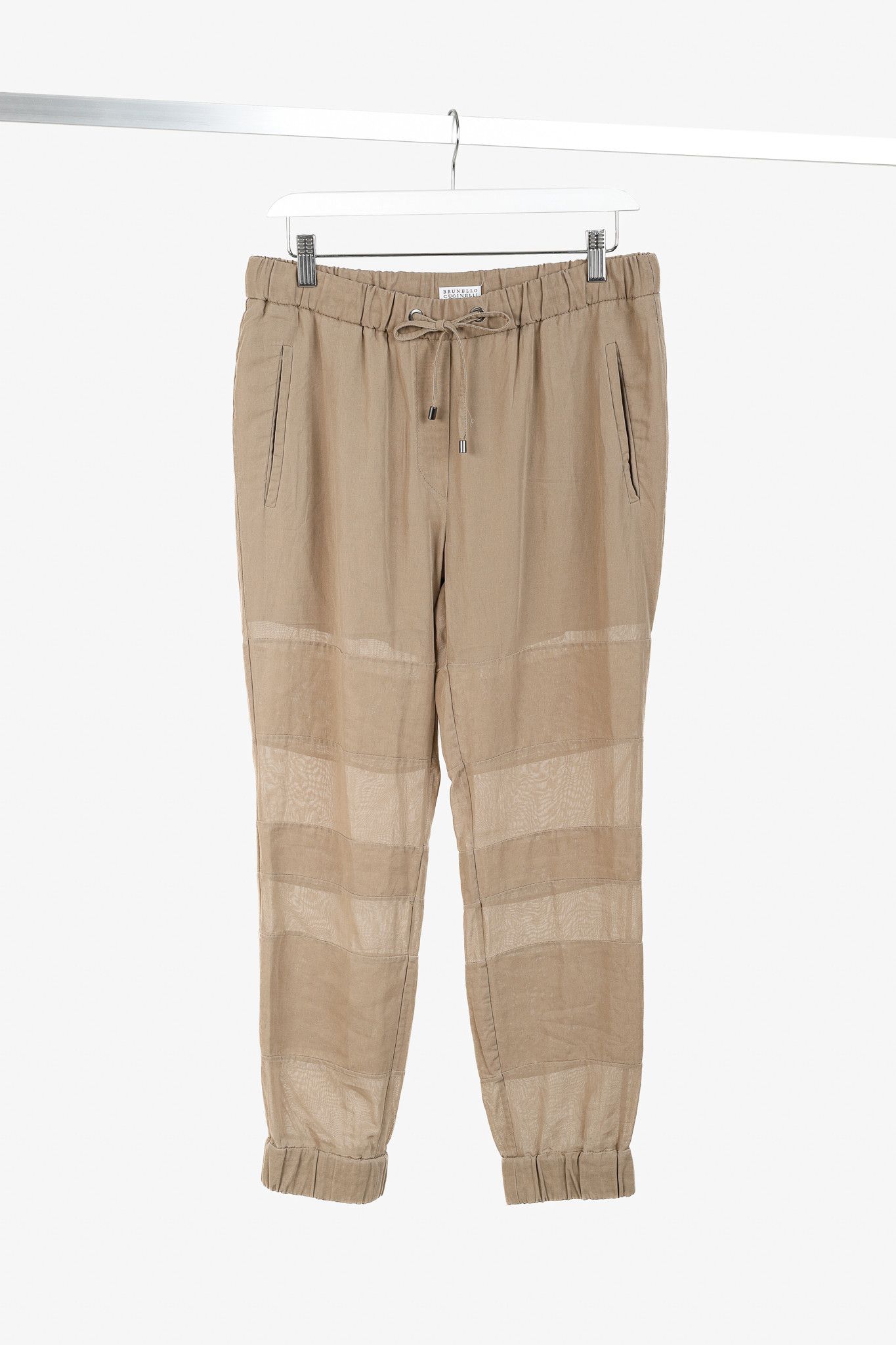 Brunello Cucinelli Brunello Cucinelli SS/15 Taupe Cotton Sheer-Stripe Joggers Size 28" / US 6 / IT 42 - 1 Thumbnail