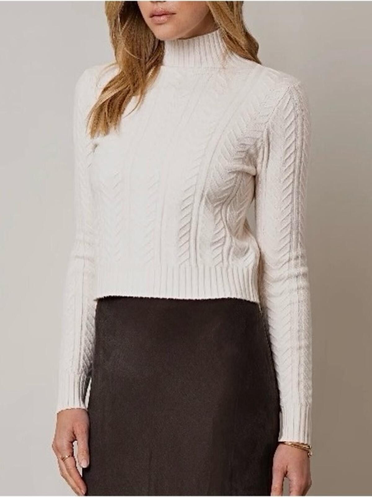 Caruso Cyrus / Cable Knit Mockneck Sweater / Ivory Size M / US 6-8 / IT 42-44 - 1 Thumbnail