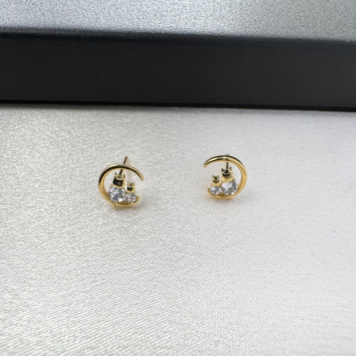 Designer Small CZ Moon Cat Stud Earrings for Women Size ONE SIZE - 1 Thumbnail