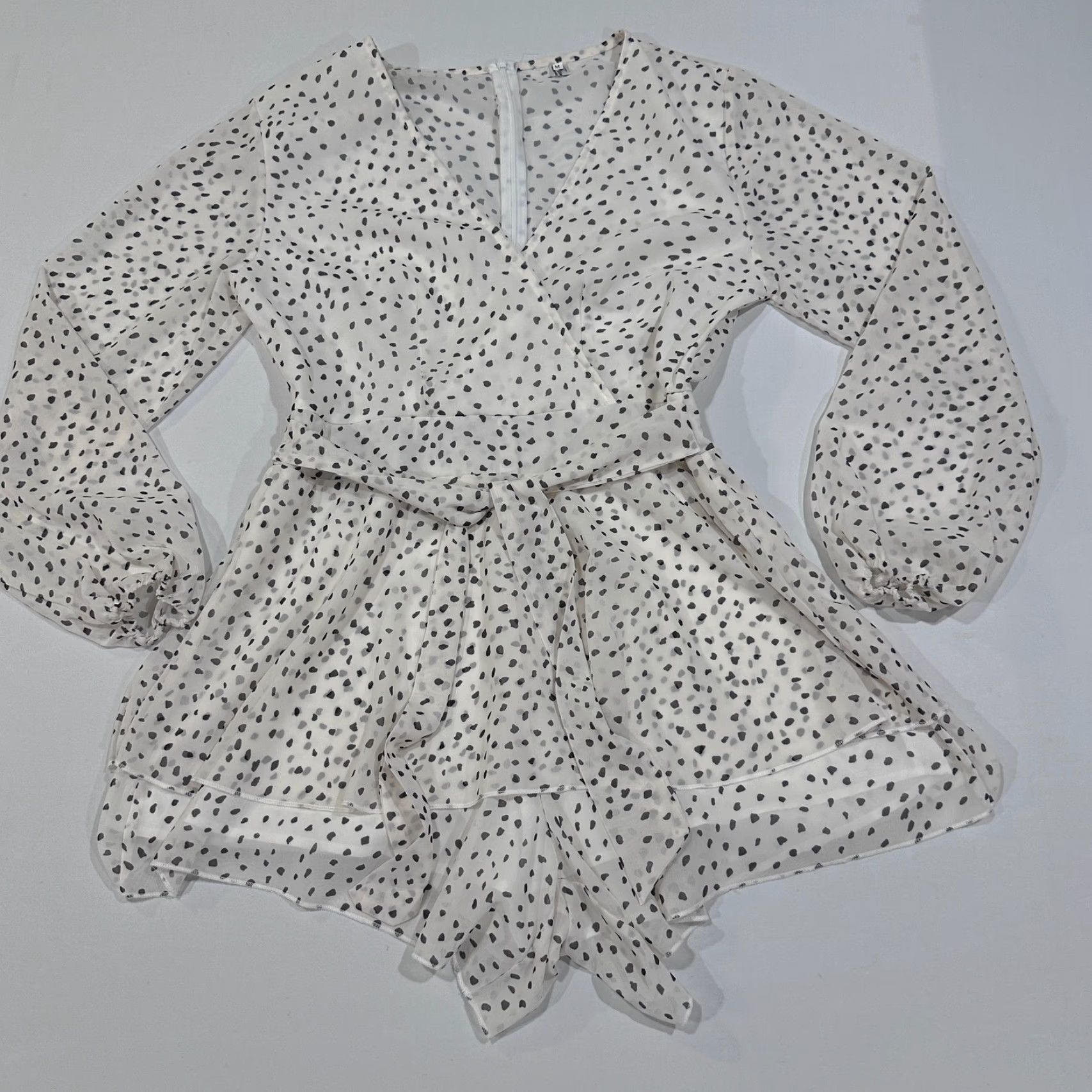 Vintage Fashion Romper Womens M White Polka Dots Chiffon Long Sleeve Coquette Size M / US 6-8 / IT 42-44 - 3 Thumbnail