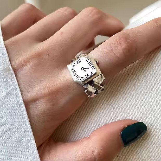 Japanese Brand Sliver Clock Finger Resizeable Ring Size ONE SIZE - 1 Thumbnail