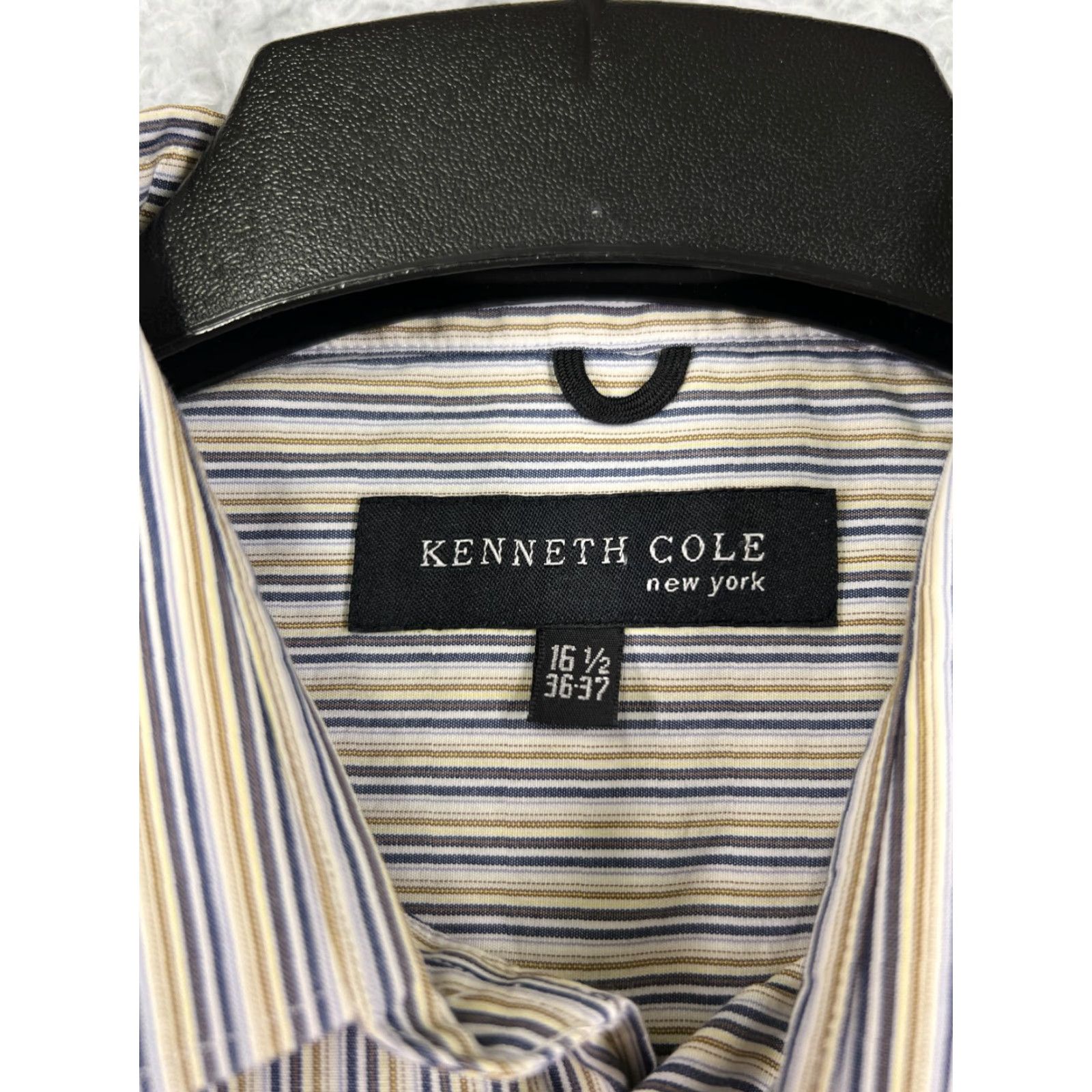Kenneth Cole Kenneth Cole Mens Dress Shirt 16.5 Beige Vertical Striped Cotton Button-Up Long Sleeve Regular Fit Size US L / EU 52-54 / 3 - 3 Thumbnail