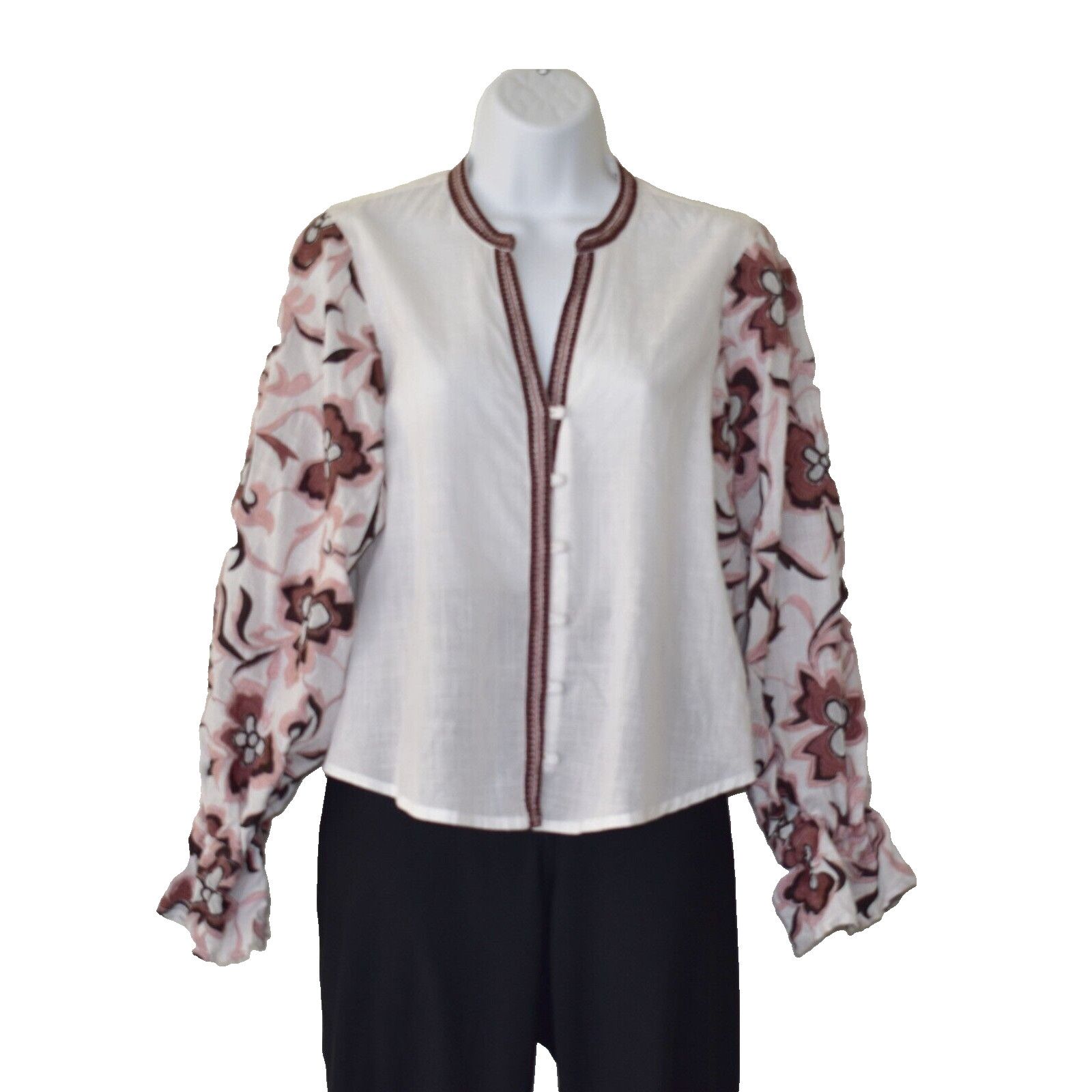 Anthropologie NWT ANTHROPOLOGIE White Embroidered LS Blouse Top Sz XS $160 Size XS / US 0-2 / IT 36-38 - 1 Thumbnail
