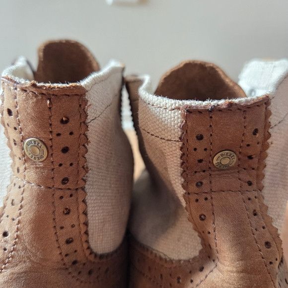 Diesel Diesel Leather Canvas Distressed Vintage Style Wingtip Boots Size US 12 / EU 45 - 13 Thumbnail