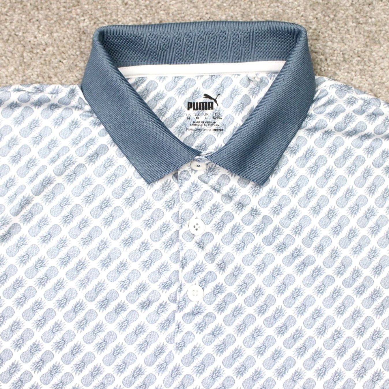 Puma PUMA Polo Shirt Mens Medium Blue Pineapple All Over Print Golf Short Sleeve Shirt Size US M / EU 48-50 / 2 - 4 Thumbnail
