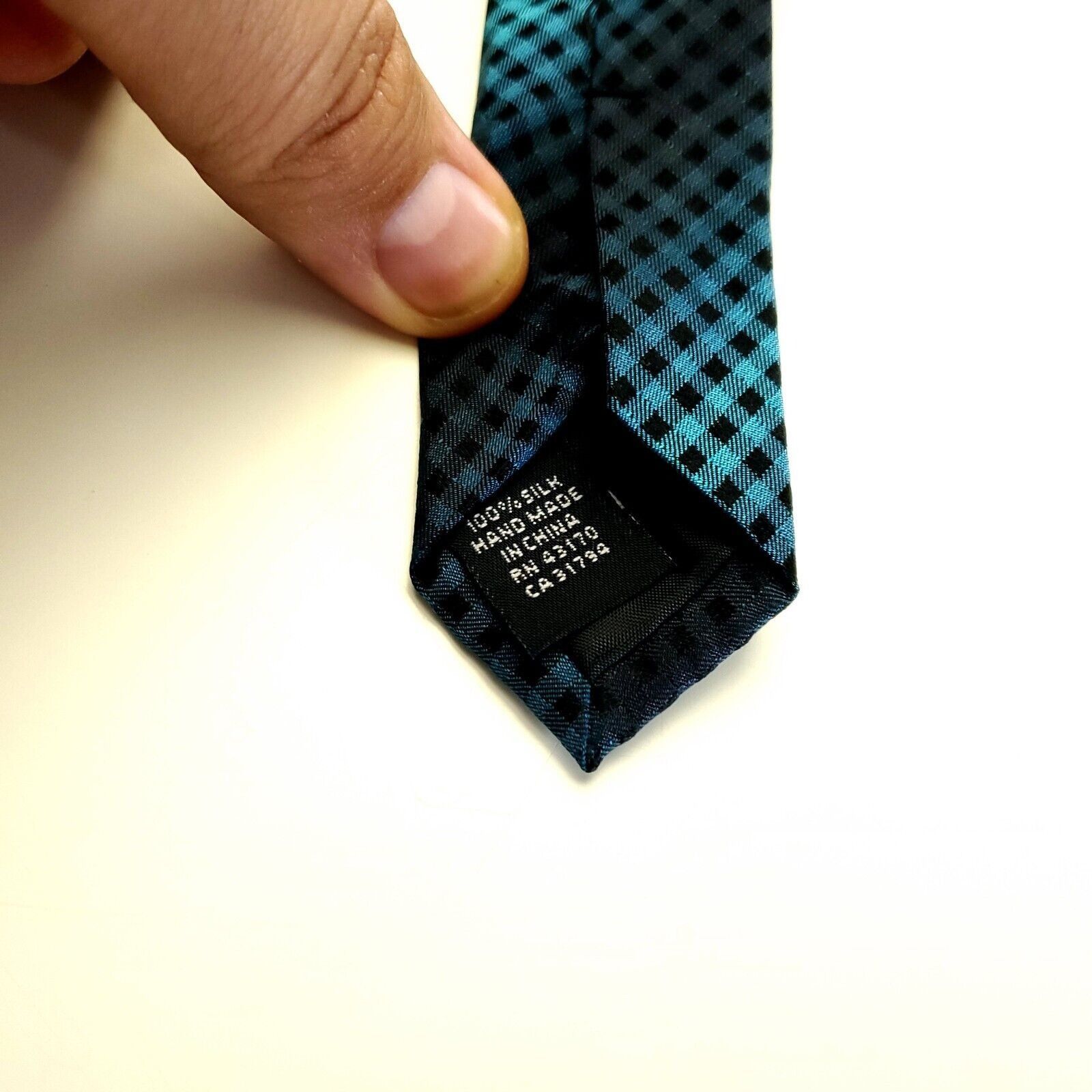 Alfani Alfani Teal Black Gradient Plaid Woven Silk Tie Size ONE SIZE - 4 Thumbnail