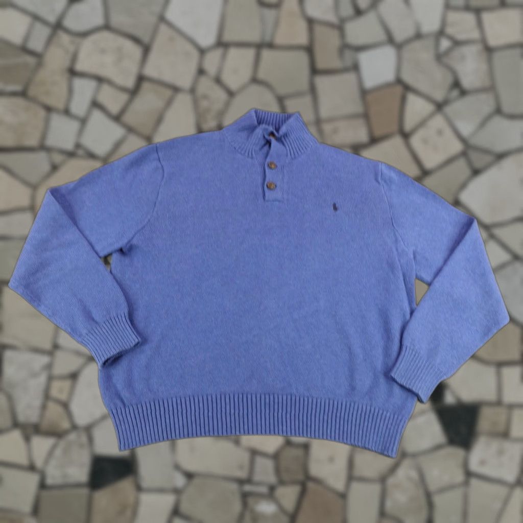 Polo Ralph Lauren VINTAGE Polo Ralph Lauren Sweater Men XL Blue Knit Pullover Mock Neck 1/4 Button Pony Logo Casual Size US XL / EU 56 / 4 - 1 Thumbnail