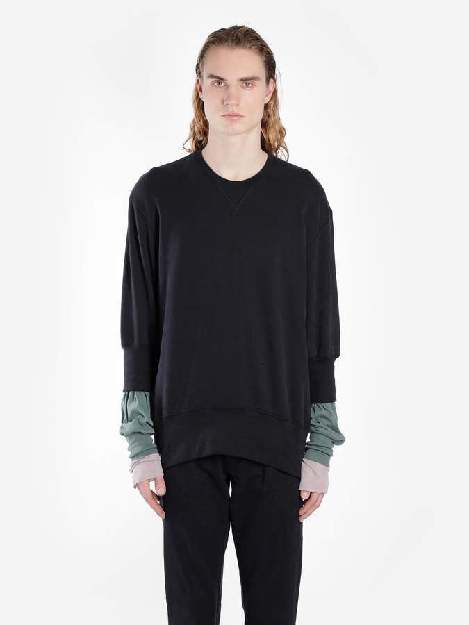 image of Ann Demeulemeester Layered Sweatshirt - Small in Black, Men's