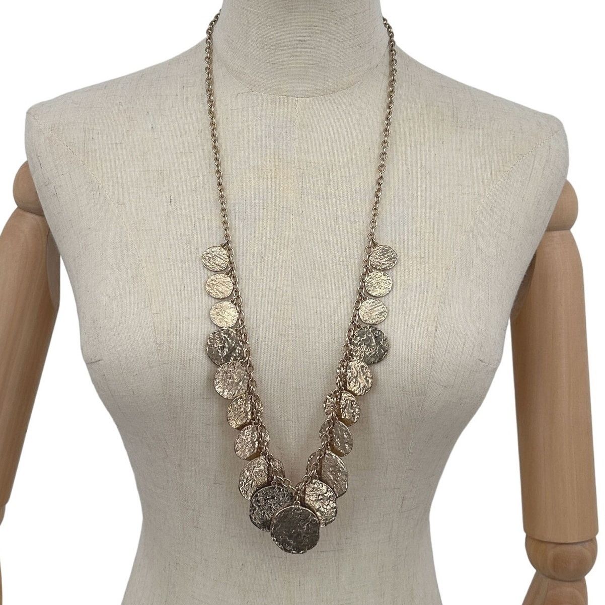Banana Republic Banana Republic Long Chain Necklace Gold Tone Textured Coin Size ONE SIZE - 1 Thumbnail