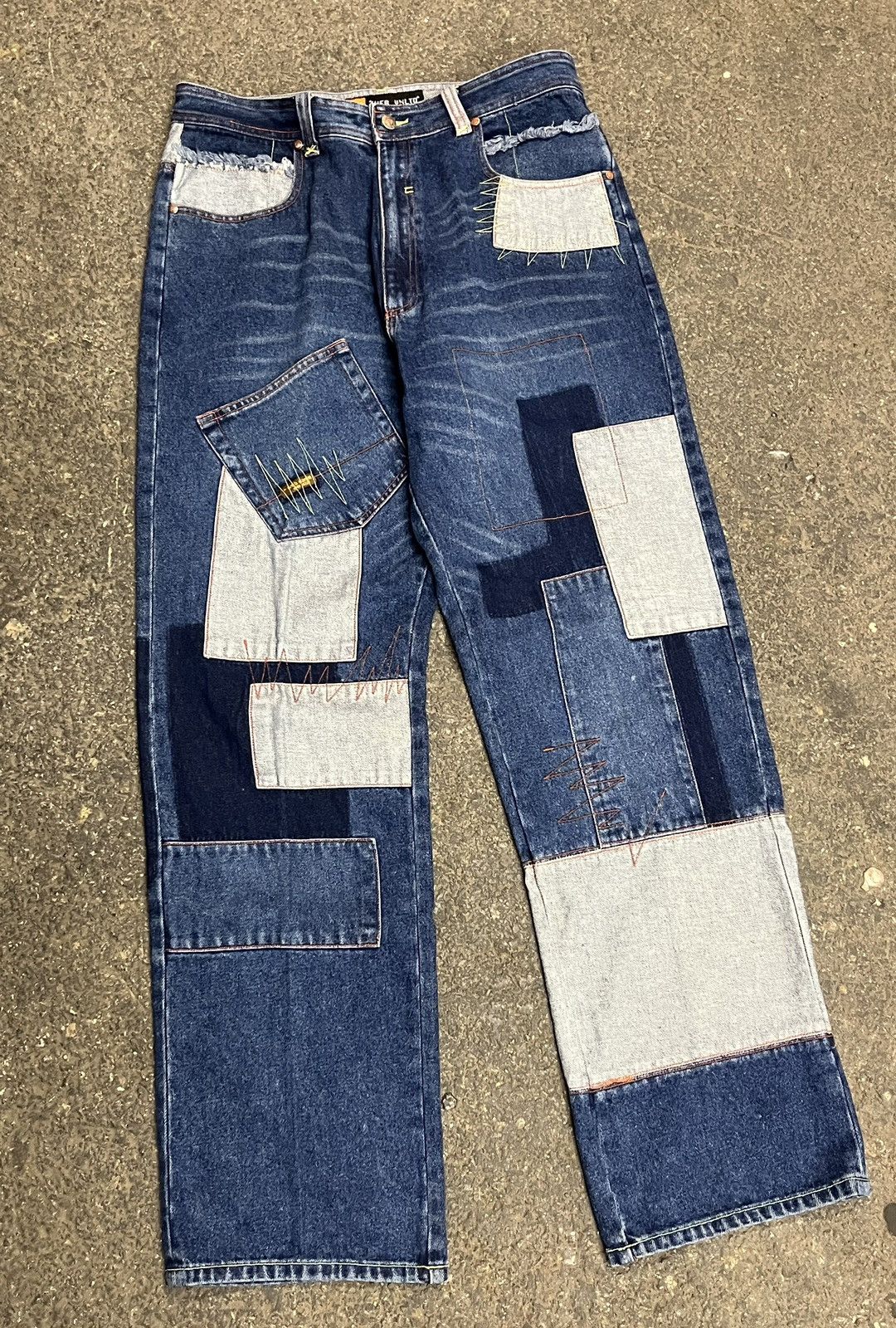Japanese Brand Y2k baggy fit patchwork multi pocket rare baggy fit denim Size US 34 / EU 50 - 2 Thumbnail