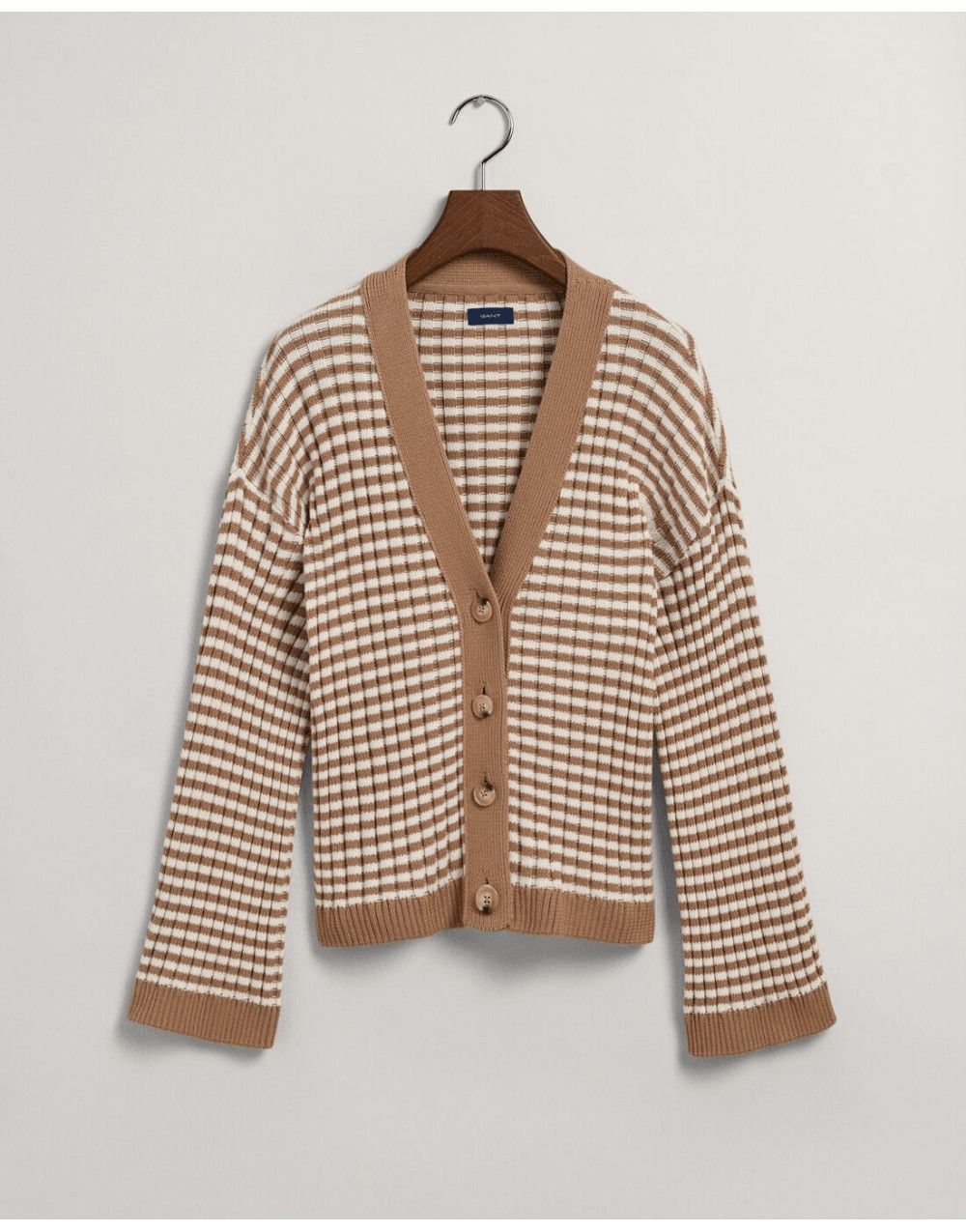 Gant Gant Cotton Rib V-Neck Cardigan Stripe Khaki / Off White XXL Size XXL / US 16-18 / IT 52-54 - 1 Thumbnail