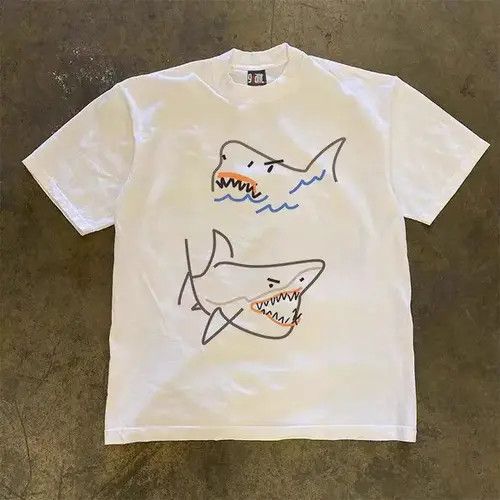 VIBE Kiuchi x Mina White Loose Shark Print Short Sleeve T-Shirt Size US L / EU 52-54 / 3 - 1 Thumbnail