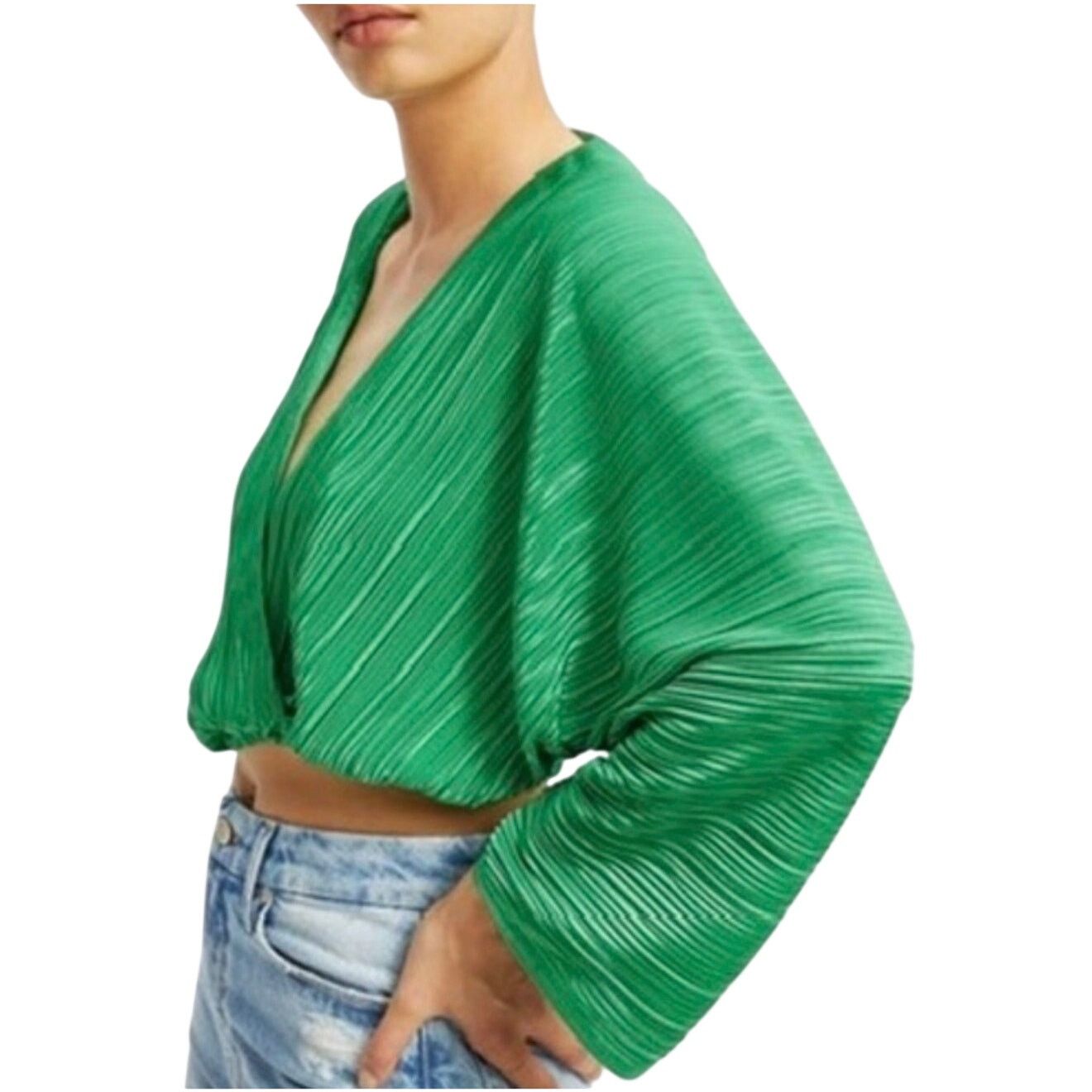 Good American Good American Plisse Sculpted Long Sleeve Cropped Top Size L / US 10 / IT 46 - 1 Thumbnail
