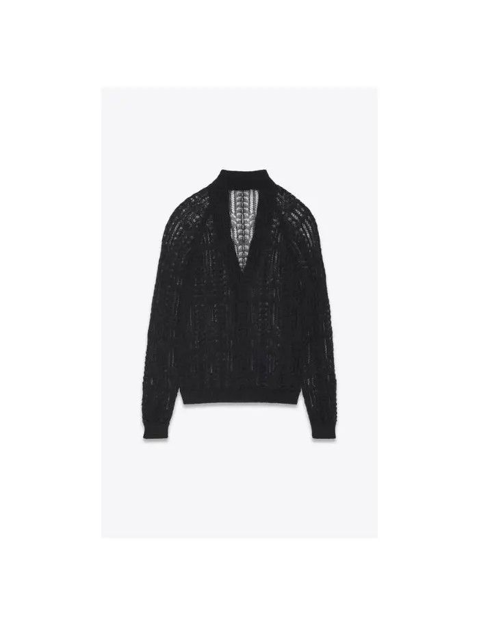 Saint Laurent Paris o1la1rc1a1225 708861 Semi-Sheer Cardigan Lace Mohair Black Size US L / EU 52-54 / 3 - 2 Thumbnail