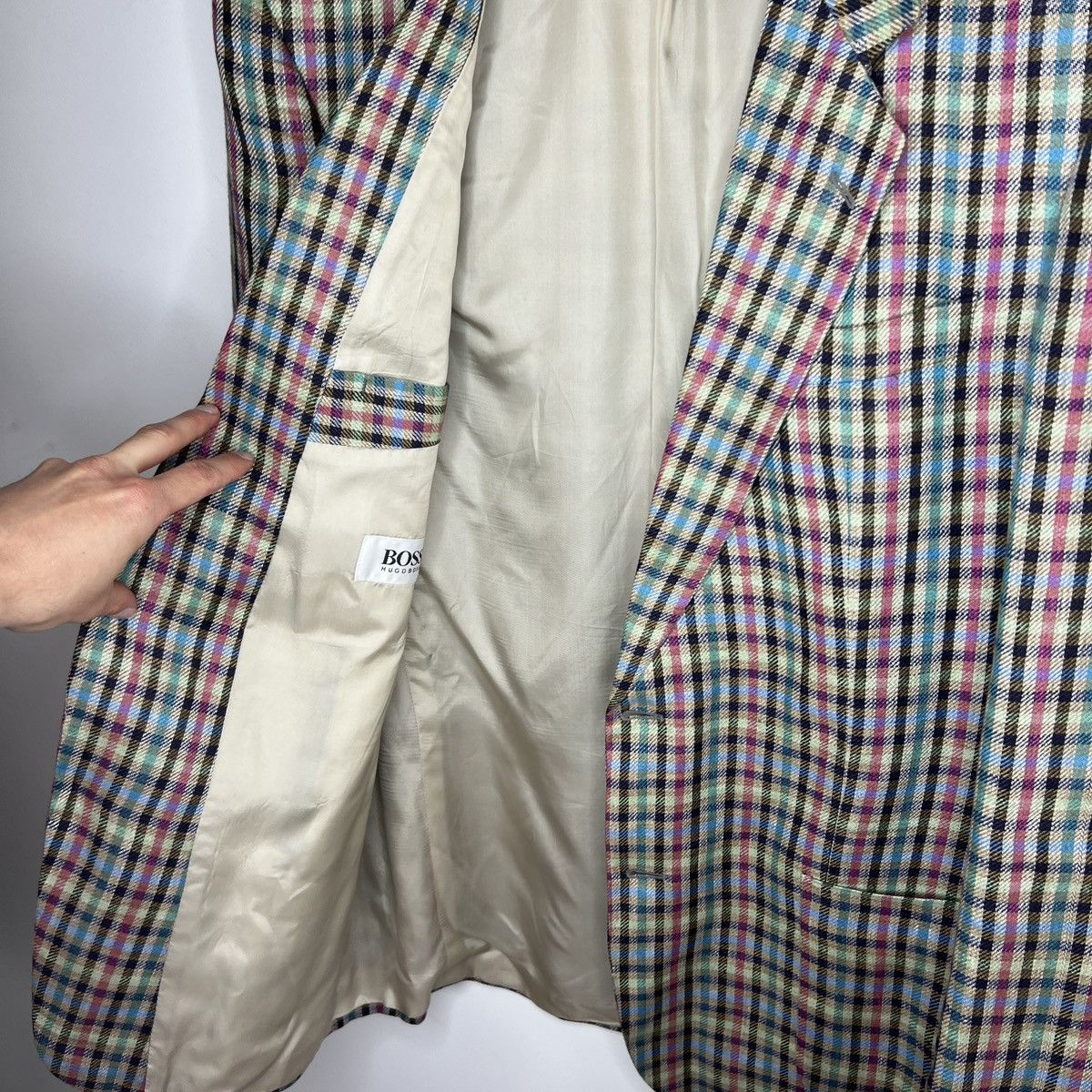 Designer × Hugo Boss Vintage Hugo Boss Linen Checkered Blazer Jacket Men size 52 Size 42R - 6 Thumbnail