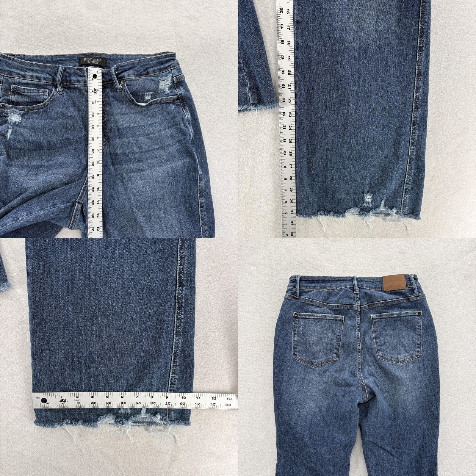 Vintage Judy Blue Jeans Womens 14W High Rise Flare Distressed Blue Raw Hem Stretch Denim Size 36" / US 14 / IT 50 - 8 Thumbnail