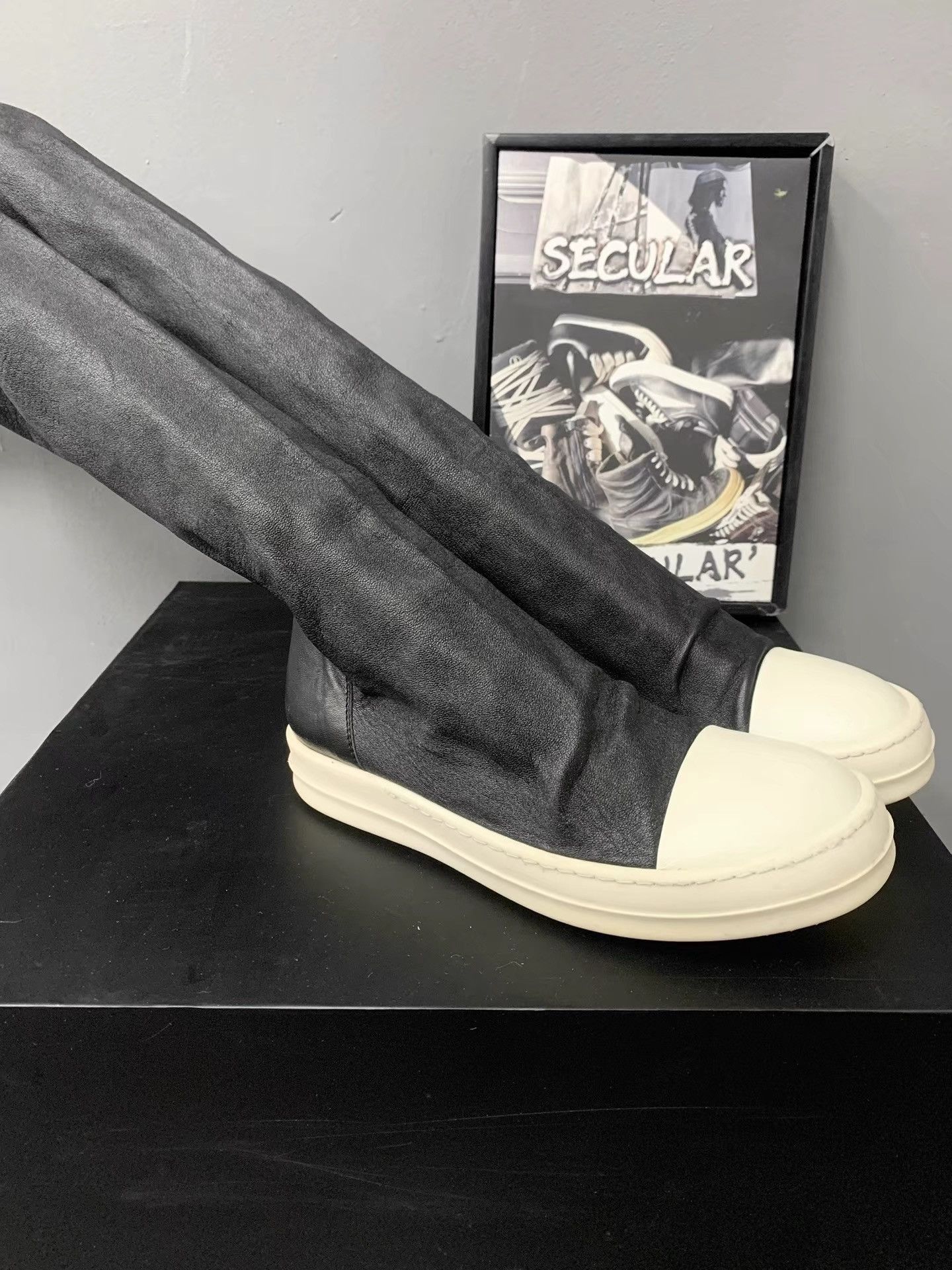 Rick Owens Rick Owens Mainline Lambskin Over-the-Knee Goddess Boots K34 Size US 6.5 / IT 36.5 - 1 Thumbnail