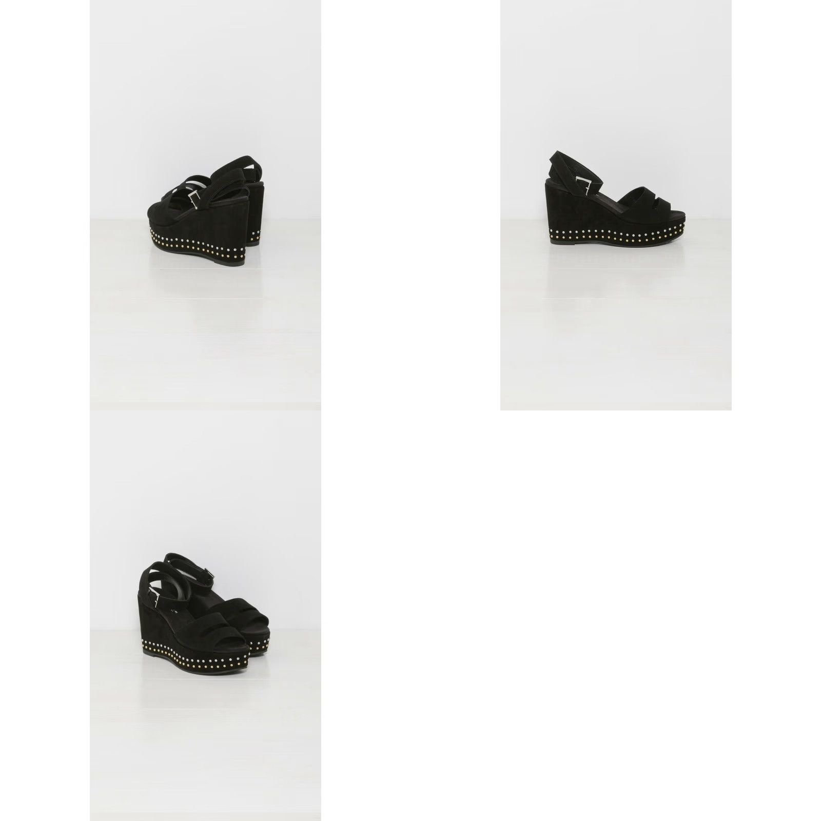 Vintage VINTAGE NewbarK Maggie Wedge Platform Wrap Strap Black Suede Studded Size 7M Womens Open Toe Heel 4" Buckle Closure Platform Shoes Size US 7 / IT 37 - 8 Thumbnail