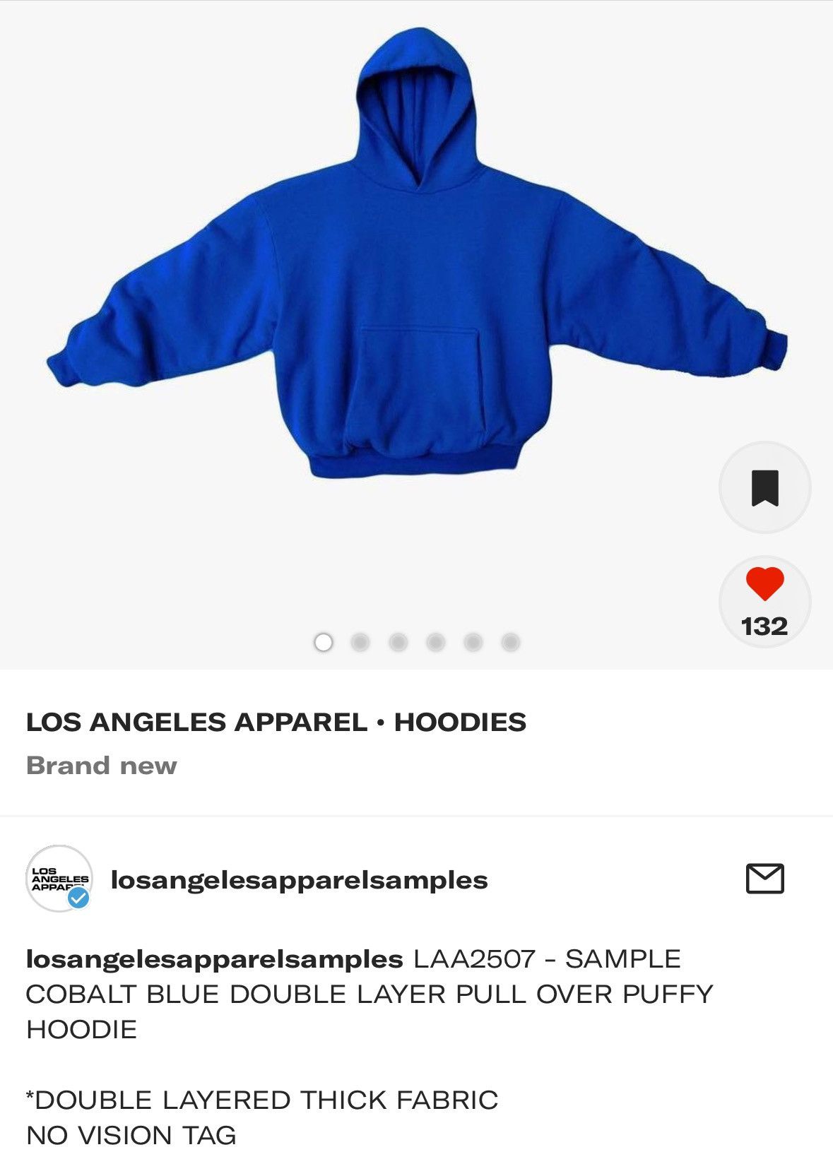 Kanye West × Los Angeles Apparel × Yeezy Kanye West 2020 Vision SAMPLE Royal Blue Hoodie Size US L / EU 52-54 / 3 - 4 Thumbnail
