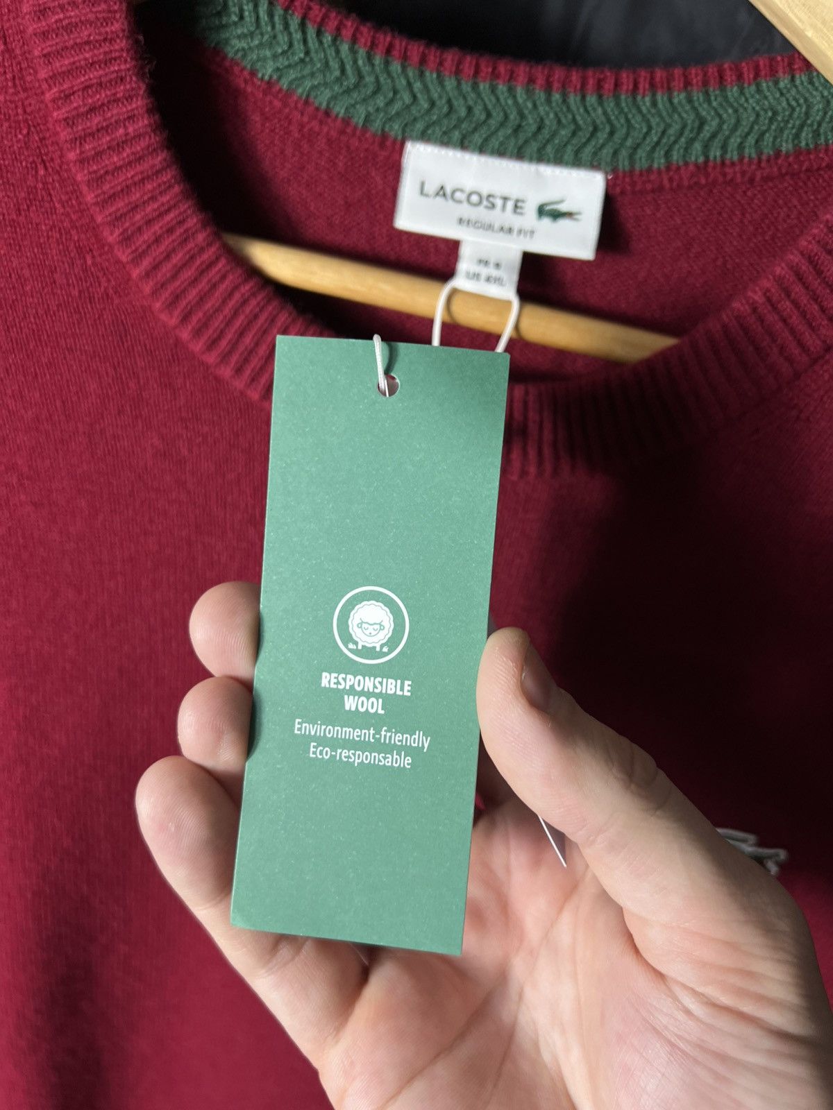Lacoste 🔥 LACOSTE Wool Crewneck Sweater Burgundy Crocodile Logo 4XL Size US XXL / EU 58 / 5 - 11 Thumbnail