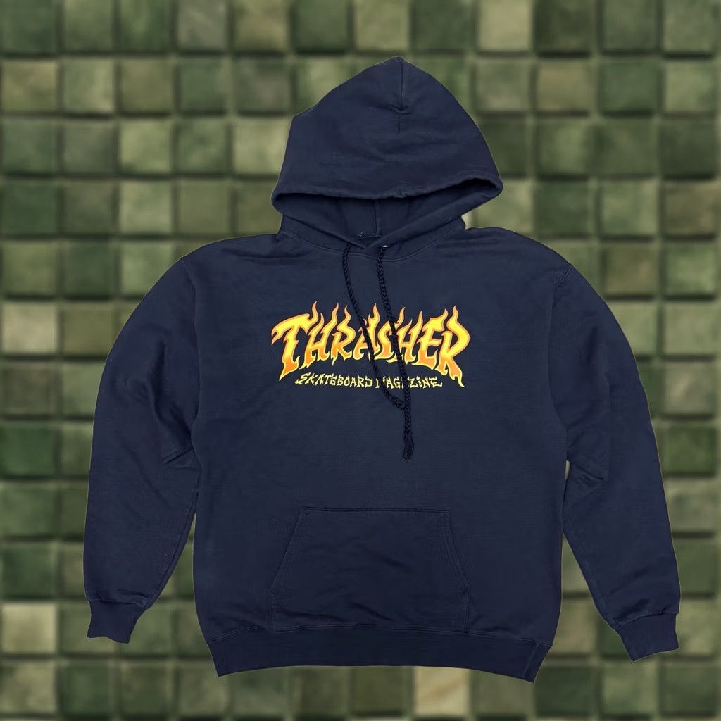 Thrasher VINTAGE Thrasher 90’s Skateboard Magazine Blue Hoodie Flame Logo Hanes Tag Mens M Navy 90s Logo Hoodie Mens M Size US M / EU 48-50 / 2 - 1 Thumbnail