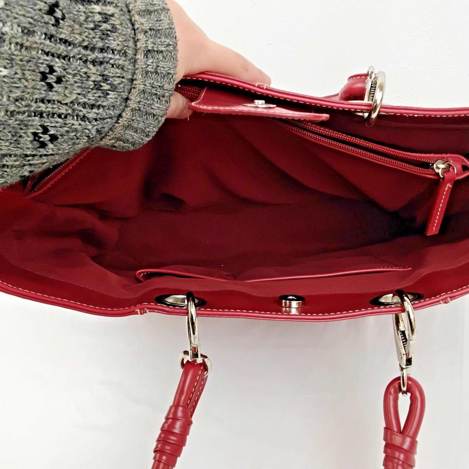 Wilsons Leather Wilson's Leather Large Tote Bag Purse Red Leather Size ONE SIZE - 11 Thumbnail