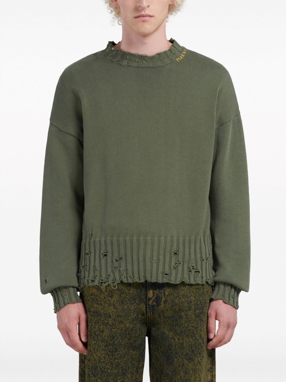 Marni o1w1db10125 Distressed-Finish Knit Jumper in Green Size US L / EU 52-54 / 3 - 3 Thumbnail