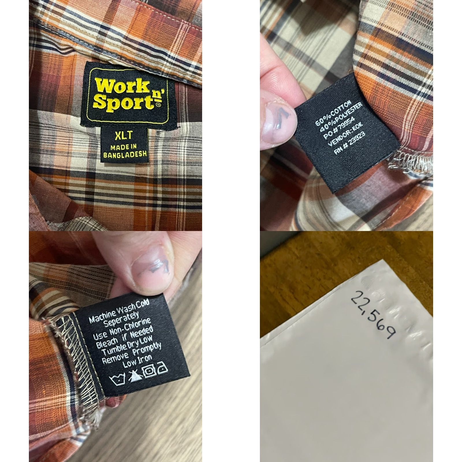 Vintage WorkN'Sport Shirt, Men’s XL Tall, Button Up, Plaid, Short Sleeve, Brown Orange, Casual, Regular, Vintage? No Size US XL / EU 56 / 4 - 8 Thumbnail