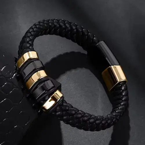 Other Fashion Black Braided PU Leather Men Bracelet Size ONE SIZE - 1 Thumbnail