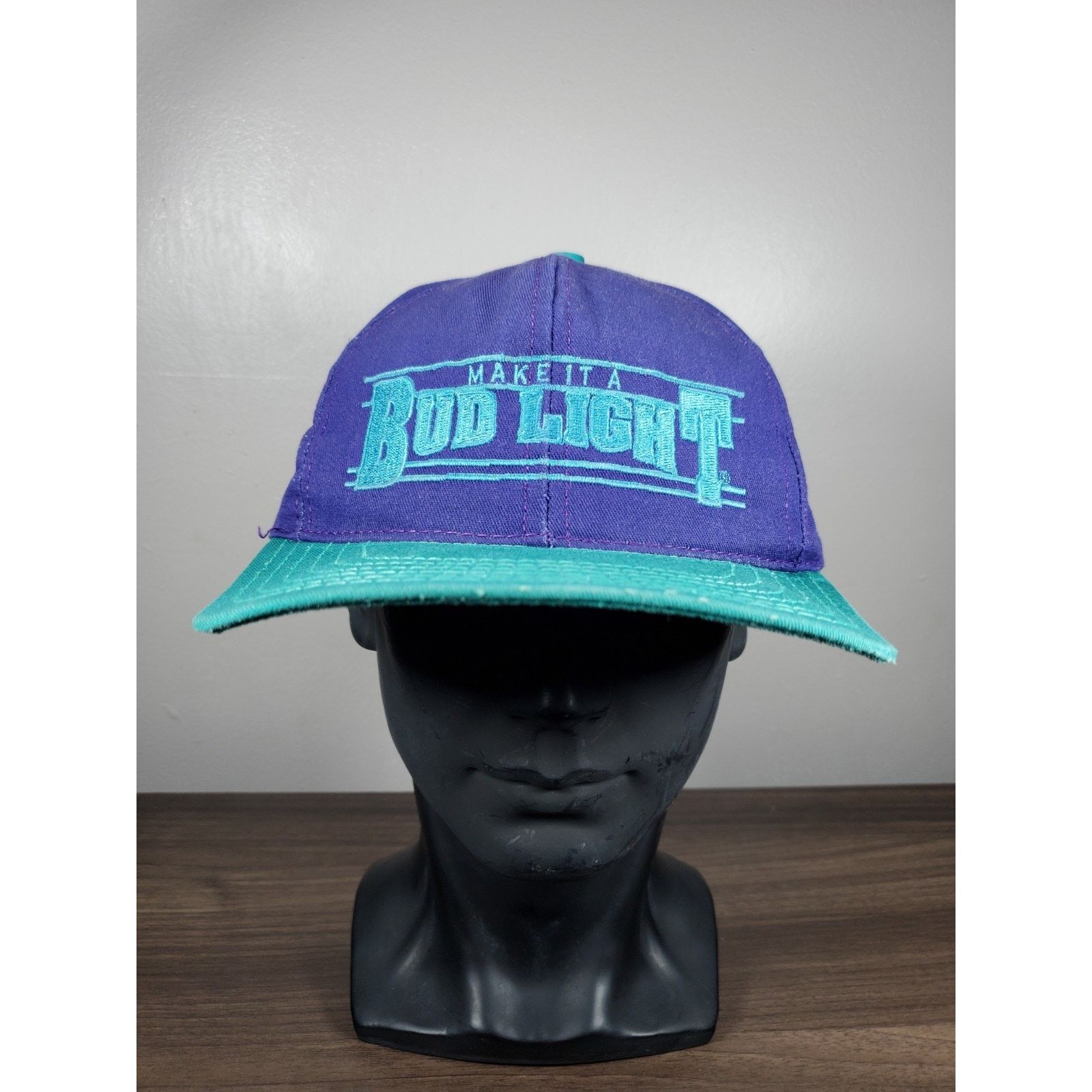 Budweiser × Vintage Make It A Bud Light Snapback Hat Cap Purple Teal USA Beer Ad Size ONE SIZE - 2 Thumbnail