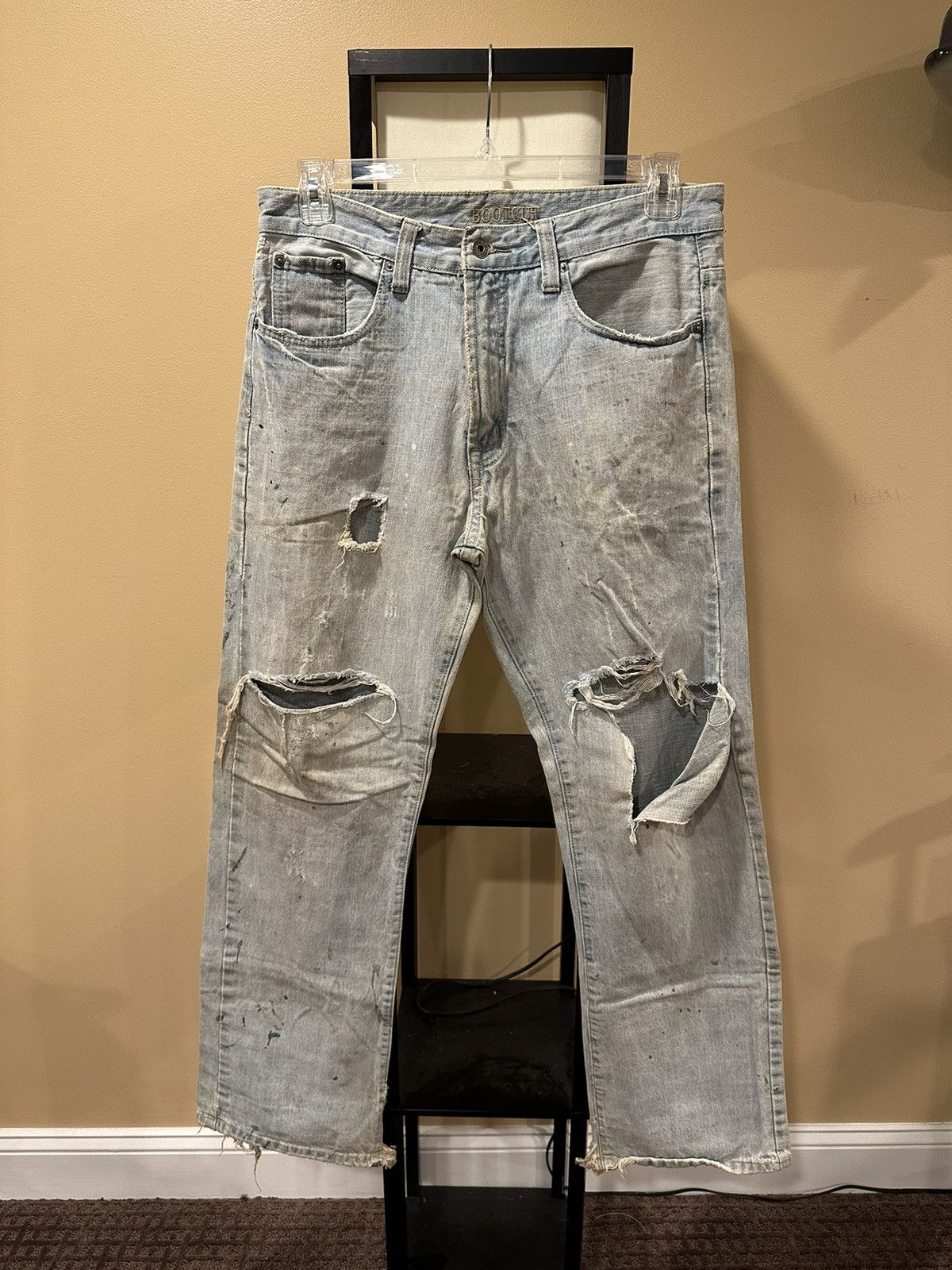 Vintage Vintage Bootcut Flare Trashed Distressed Blue Denim Jeans Size US 32 / EU 48 - 3 Thumbnail