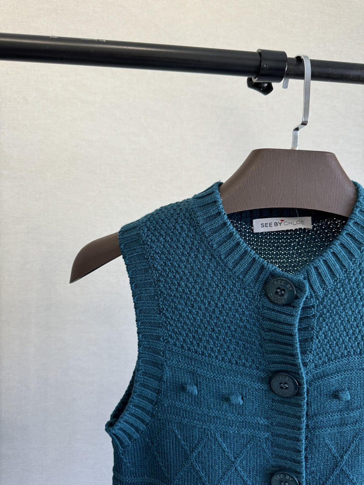Chloe See by Chloe emerald green button up knitted vest sweater Size S / US 4 / IT 40 - 4 Thumbnail