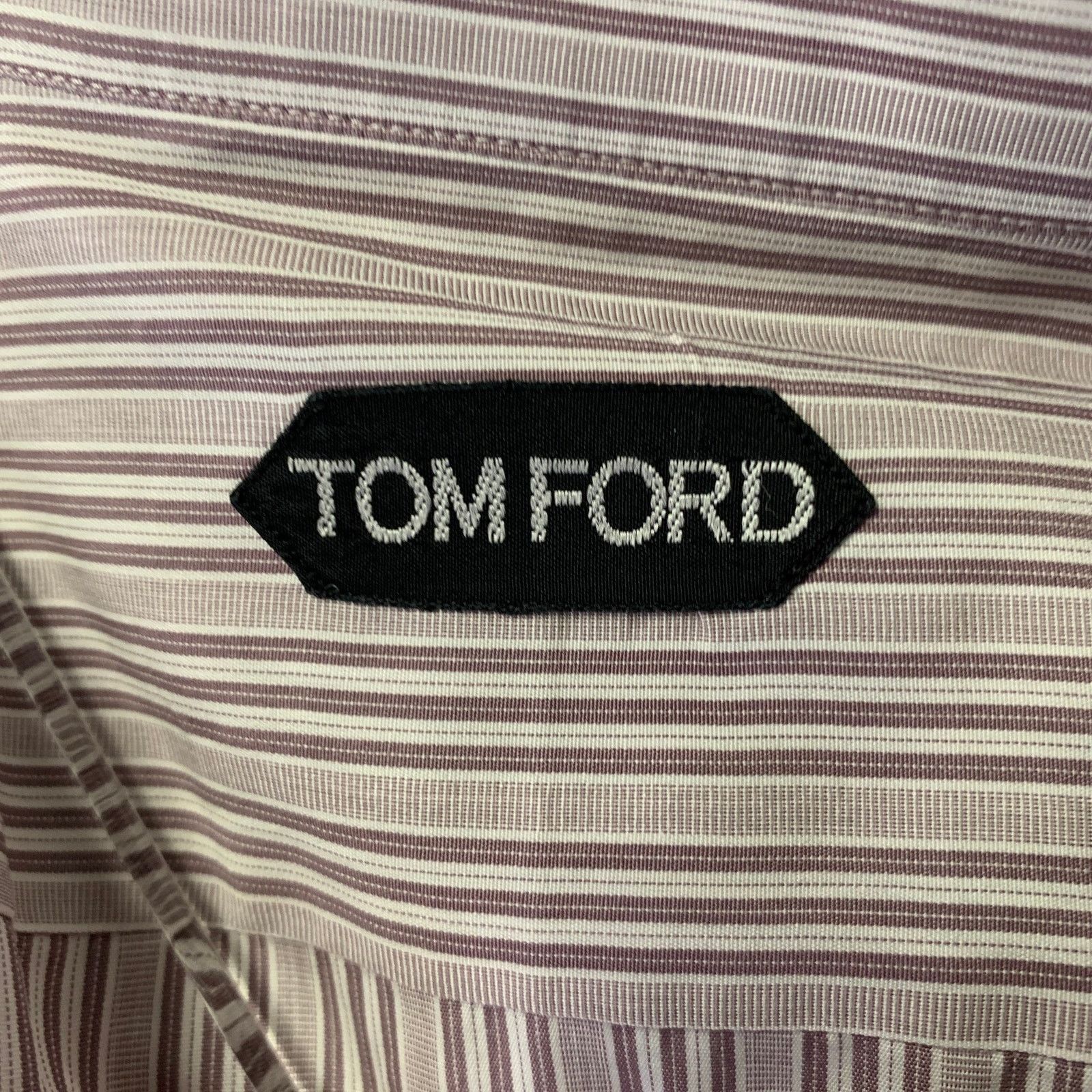 Tom Ford TOM FORD XL White Purple Stripe Cotton Pointed Collar Shirt Size US XL / EU 56 / 4 - 6 Thumbnail