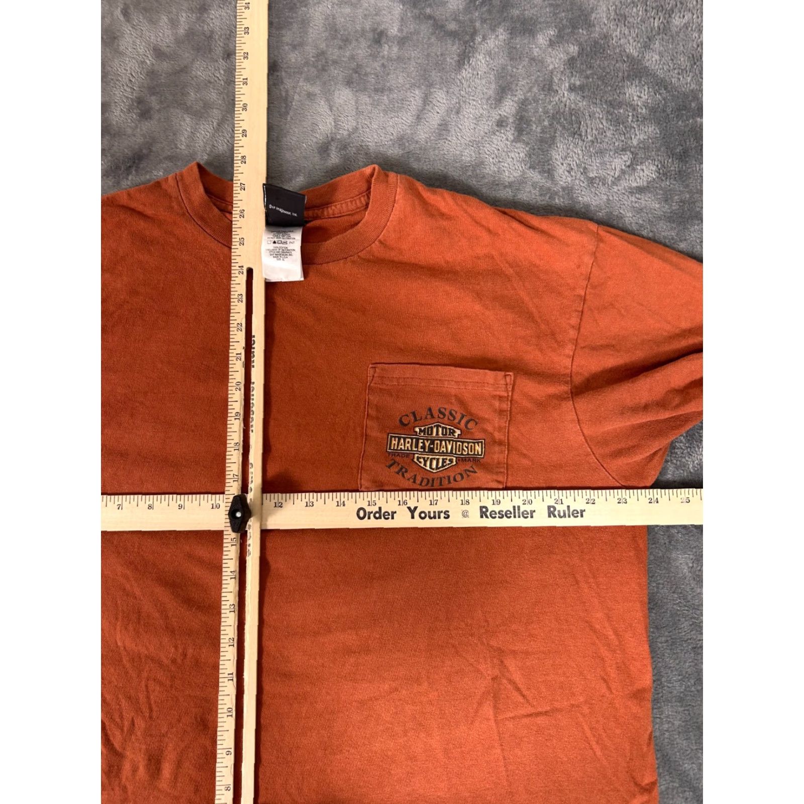 Harley Davidson VINTAGE Harley-Davidson T-Shirt XL USA Orange | Graphic Print, Pin-Up, Battleship Scene, 2000s Navy-Blue? Size US XL / EU 56 / 4 - 5 Thumbnail