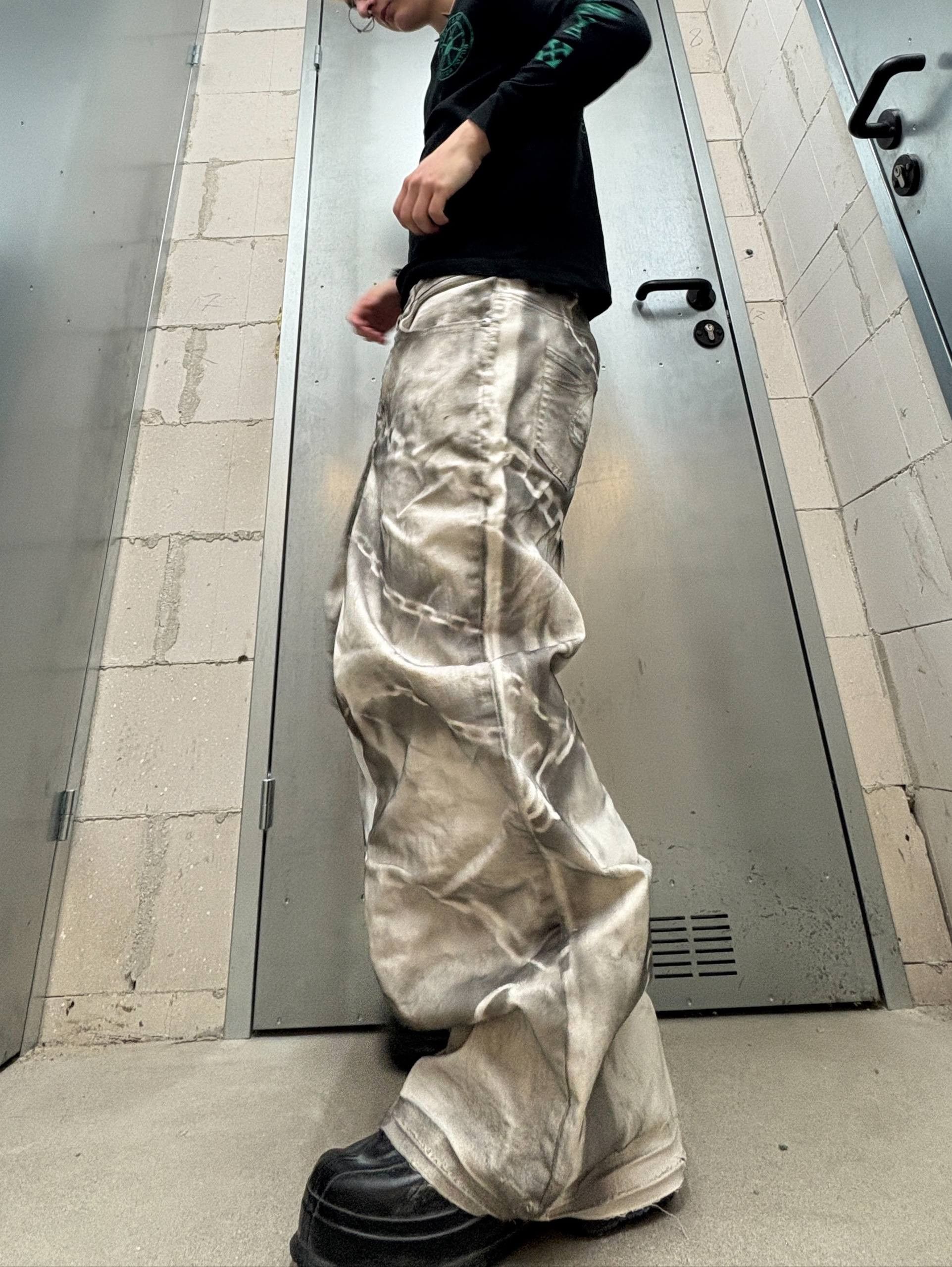 Japanese Brand Custom Black Baggy Distressed Jeans Painted Wide Leg Size US 31 - 5 Thumbnail